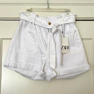NWT Zara White Denim Paperbag Shorts